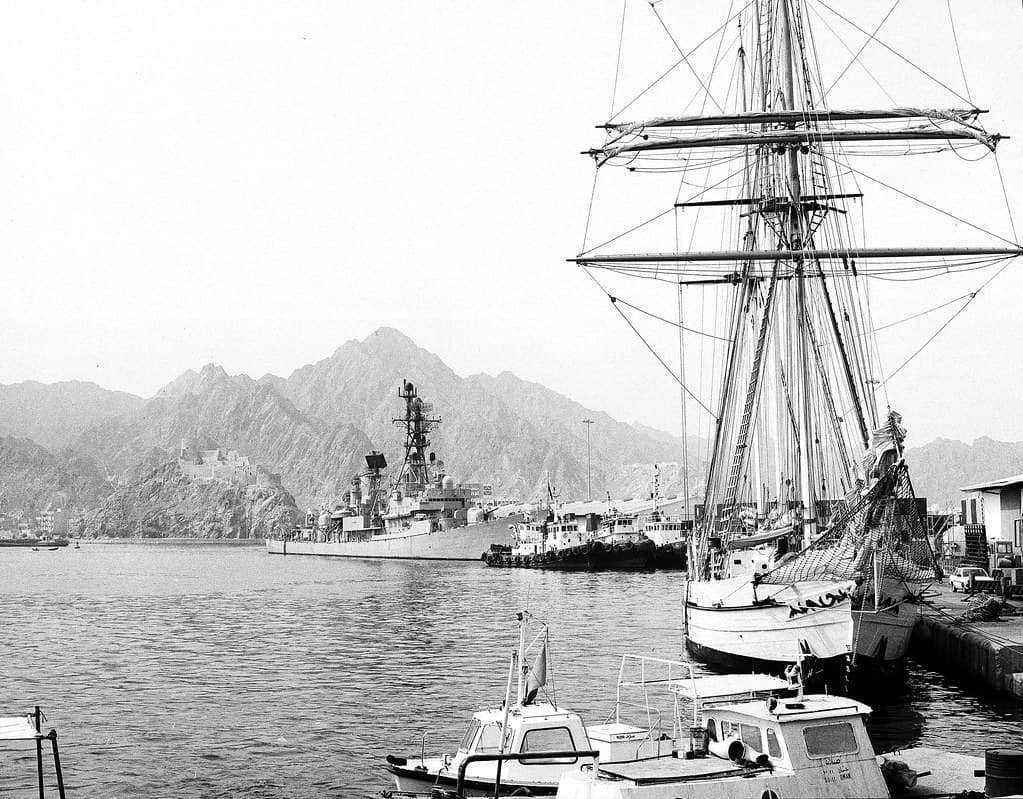 June 19, 1982. HMAS PERTH [II] at Muscat in the Sultanate of Oman  - Photo RAN.