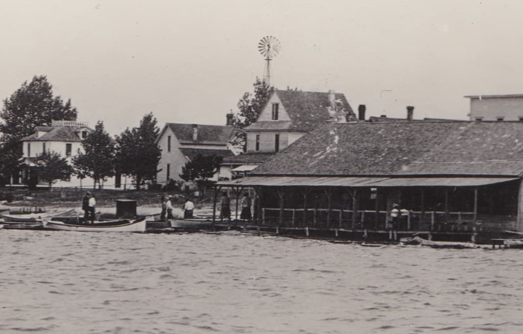 NW Beulah MI c.1908 RPPC Crystal Lake VIEW OF TERP'S  LAKESIDE PAVILLION & DANCE HALL & Boat Docks on the Waterfront right down on the beach next to the Excursion and Launch Docks where the Village Trailer Park is now 1-3