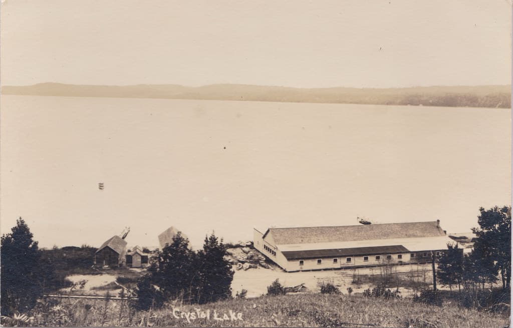 NW Beulah MI c.1908 RPPC Crystal Lake VIEW OF TERP'S  LAKESIDE PAVILLION & DANCE HALL & Boat Docks on the Waterfront right down on the beach next to the Excursion and Launch Docks where the Village Trailer Park is now