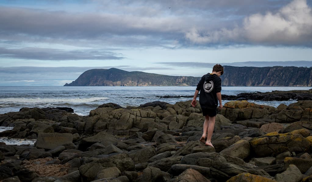 Looking for shells, Cloudy Bay, Bruny Island, Tasmania