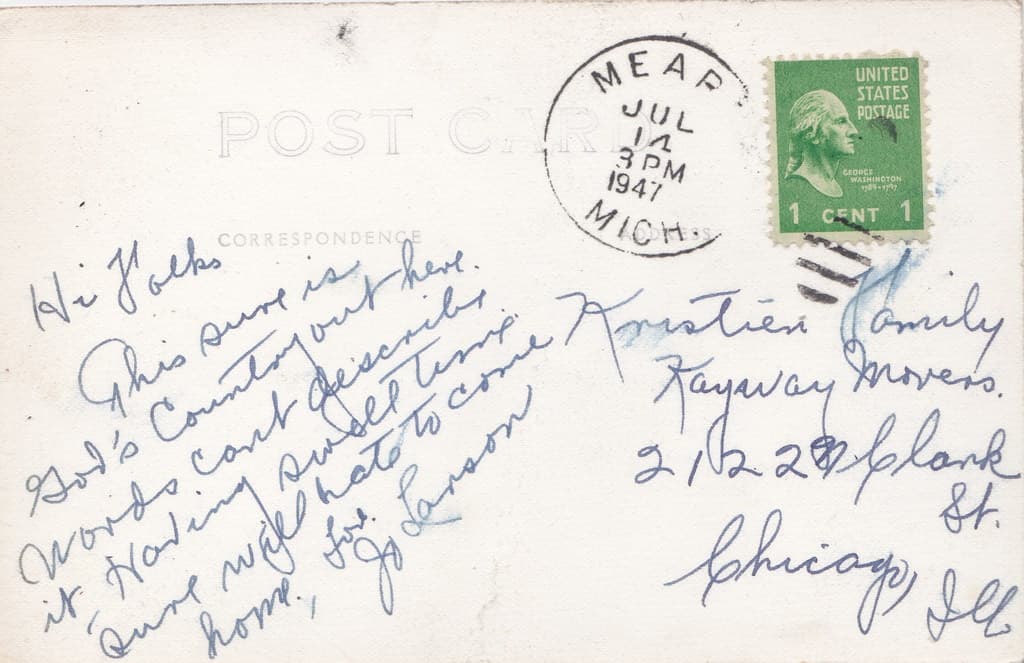 CEN Hart Mears Oceana MI RPPC DUNES & OUTLET @ Juniper Beach near Hart & the Silver Lake State Park & the famous Sand Dunes on Lake Michigan just north of the Little Sable Point USCG Lighthouse 3-9