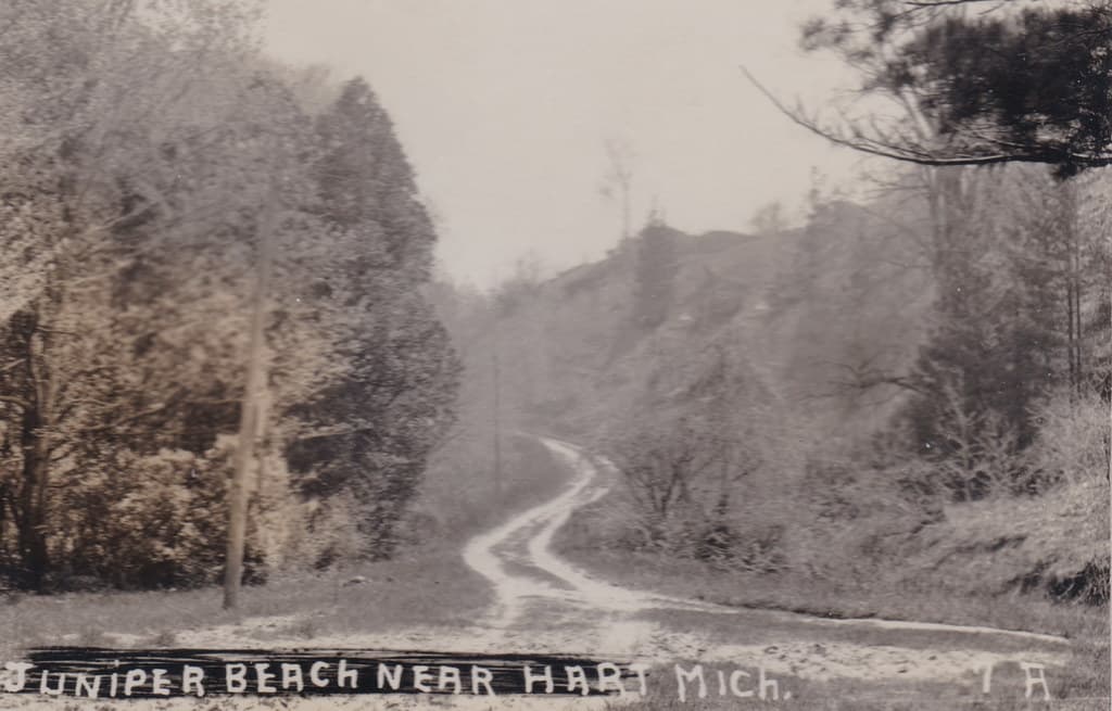 CEN Hart Mears Oceana MI RPPC GATEWAY TO Juniper Beach near Hart and the Silver Lake State Park and the famous Sand Dunes on Lake Michigan just north of the Little Sable Point USCG Lighthouse-