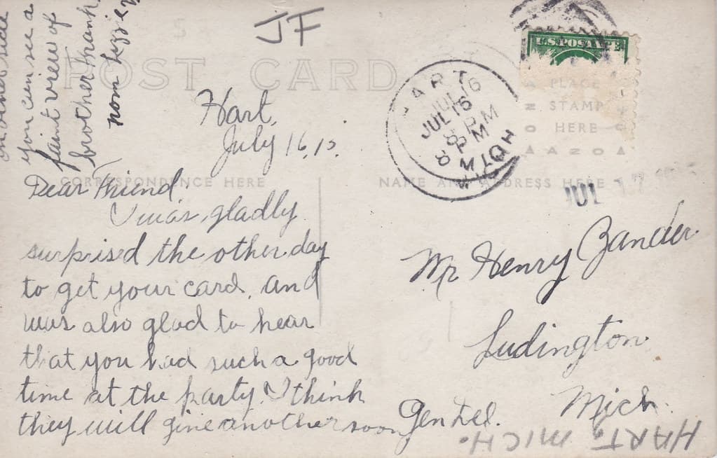 CEN Hart Mears Oceana MI RPPC DUNES & OUTLET @ Juniper Beach near Hart & the Silver Lake State Park & the famous Sand Dunes on Lake Michigan just north of the Little Sable Point USCG Lighthouse 5-9