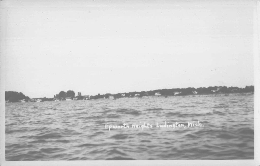 CEN Ludington Epworth Hgts MI RPPC Resort Era Hotels Beach Cottages and Entertainment Pavillions Lake Michigan Waterfront and along Hamlin and Lincoln Lakes in Mason County Photographer Unk